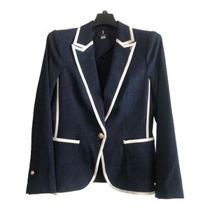 Tommy Hillfinger Women's Heather Navy Blazer with Classic White Trim